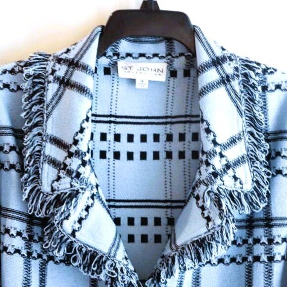St John Collection Blue and Black Jacket with Fringe in Size 14 - Picture 2 of 3